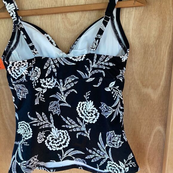 Land’s End V wrap underwire tankini black white floral adjustable Various - Picture 5 of 6